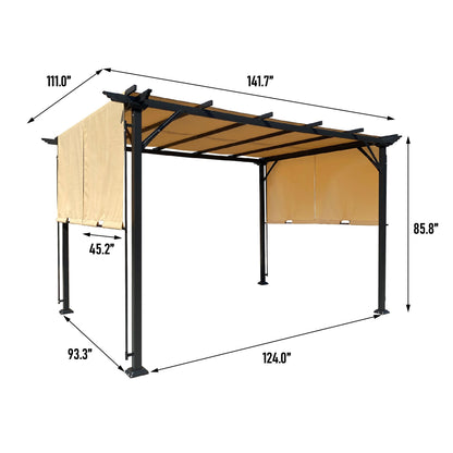 9.5' x 12' Outdoor Pergola – Retractable Shade Canopy, Steel Frame Grape Gazebo, Sun Shelter for Gardens & Backyard