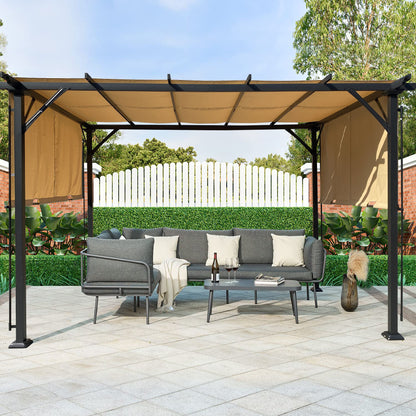 9.5' x 12' Outdoor Pergola – Retractable Shade Canopy, Steel Frame Grape Gazebo, Sun Shelter for Gardens & Backyard
