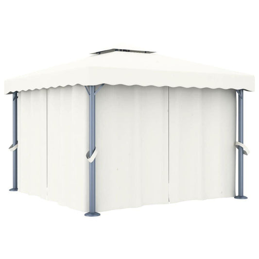 9.8' x 9.8' Outdoor Gazebo with Double Roof, Mesh Curtains, and Privacy Panels, Cream White Aluminum