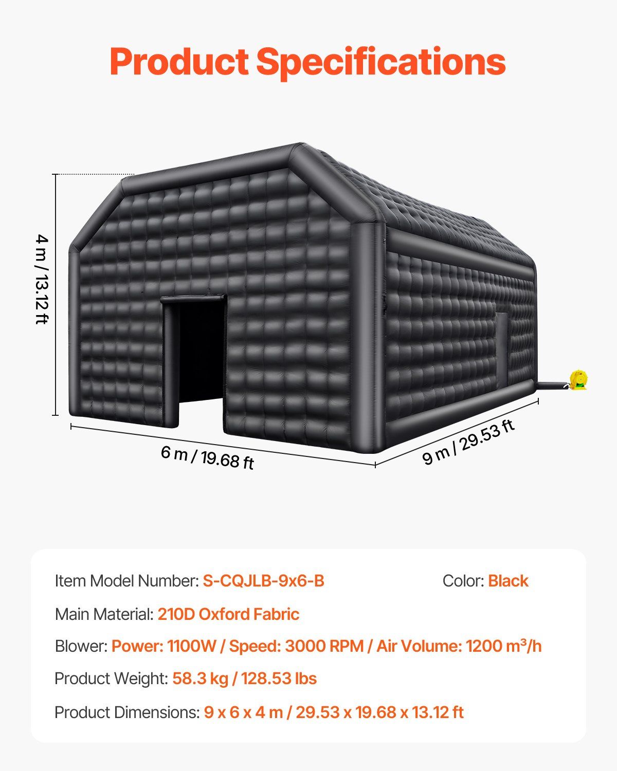 BO Supplies 29.5' x 19.7' x 13.1' Inflatable Nightclub Party Tent, Black, Ideal for Outdoor Events