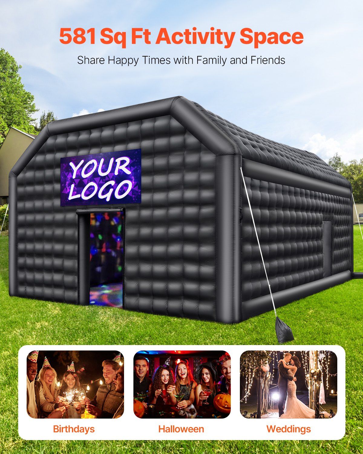 BO Supplies 29.5' x 19.7' x 13.1' Inflatable Nightclub Party Tent, Black, Ideal for Outdoor Events