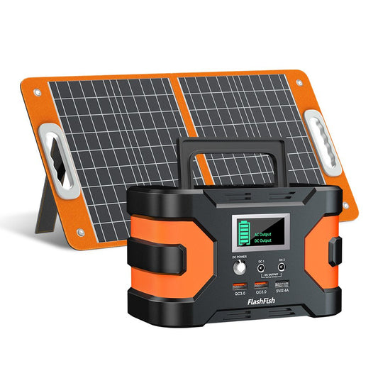 Flashfish EA150 166Wh Portable Power Station & 60W Foldable Solar Charger for Camping & Emergency Power