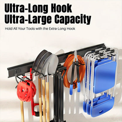 Heavy-Duty Wall Mount Tool Storage Rack, Adjustable Hooks & Folding Chair Hangers, 300 lbs Capacity