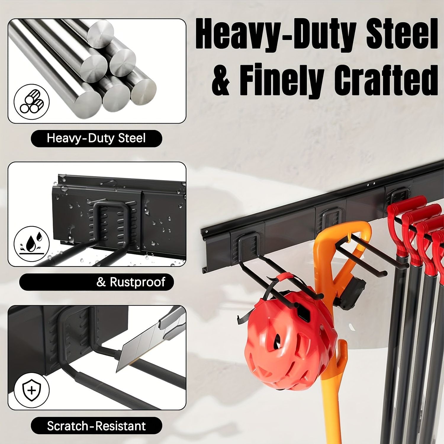 Heavy-Duty Wall Mount Tool Storage Rack, Adjustable Hooks & Folding Chair Hangers, 300 lbs Capacity
