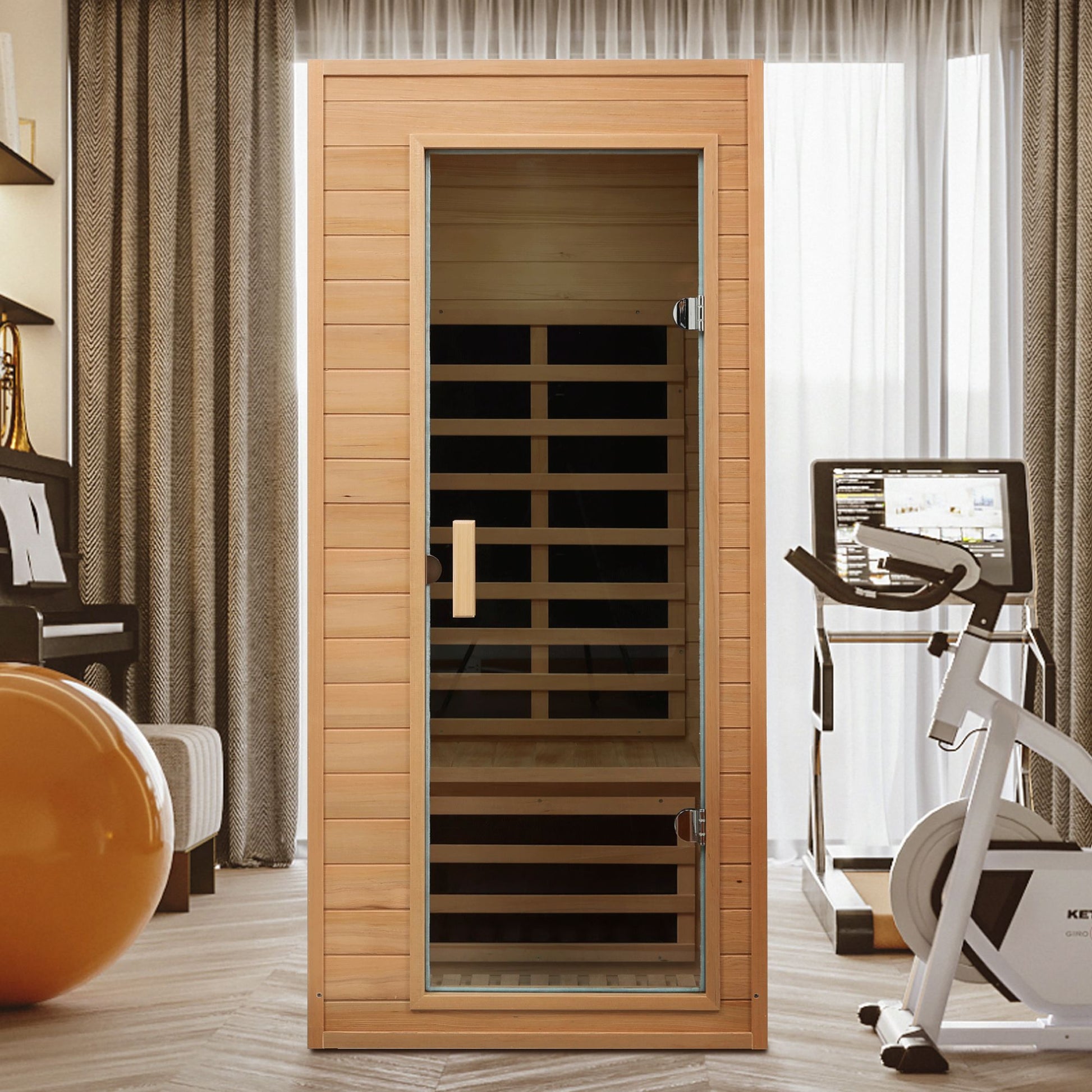 Hemlock One-Person Far Infrared Indoor Sauna, 1290W, Bluetooth, LCD Control