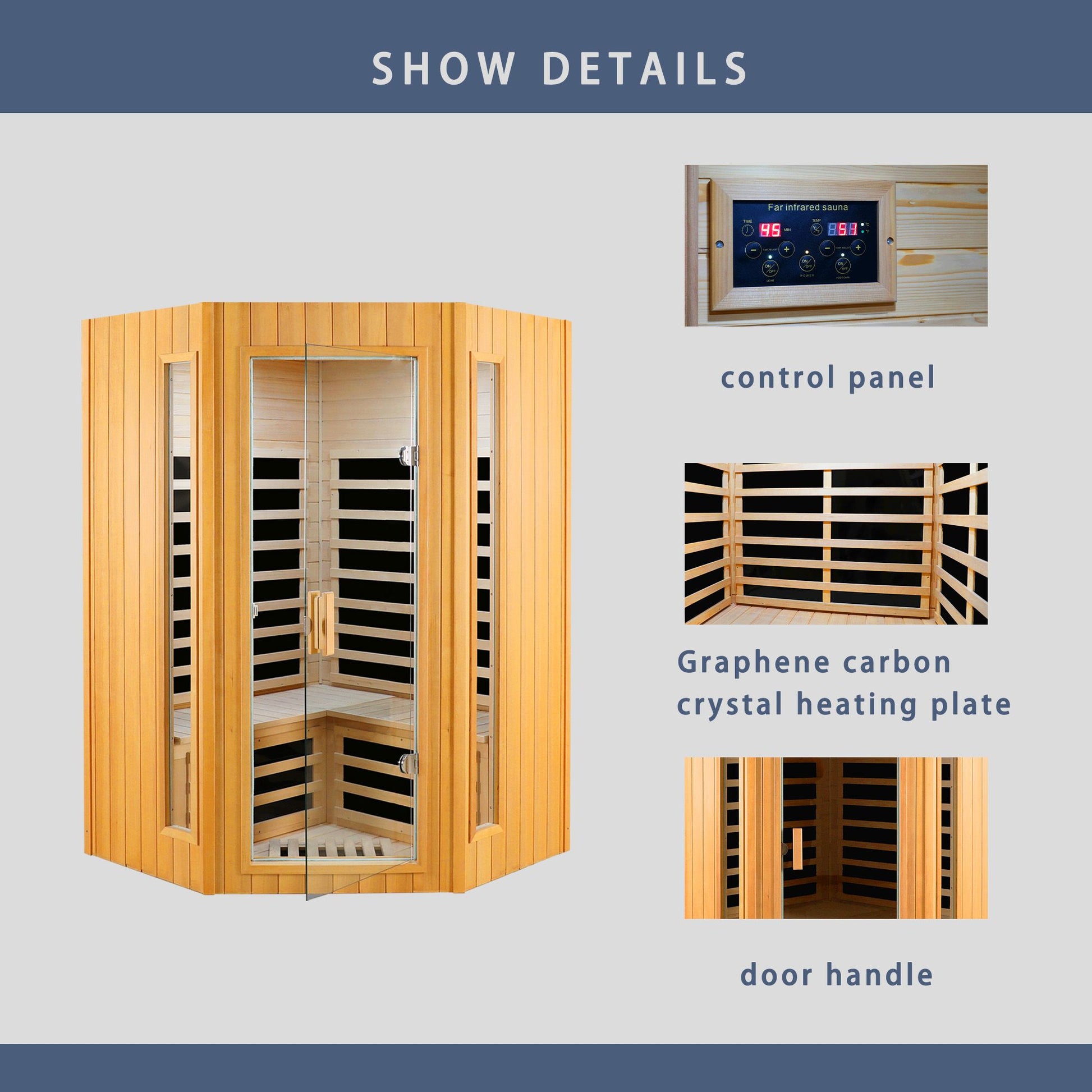 Hemlock Two-Person Far Infrared Indoor Sauna, 60°C, Bluetooth, LED Lights