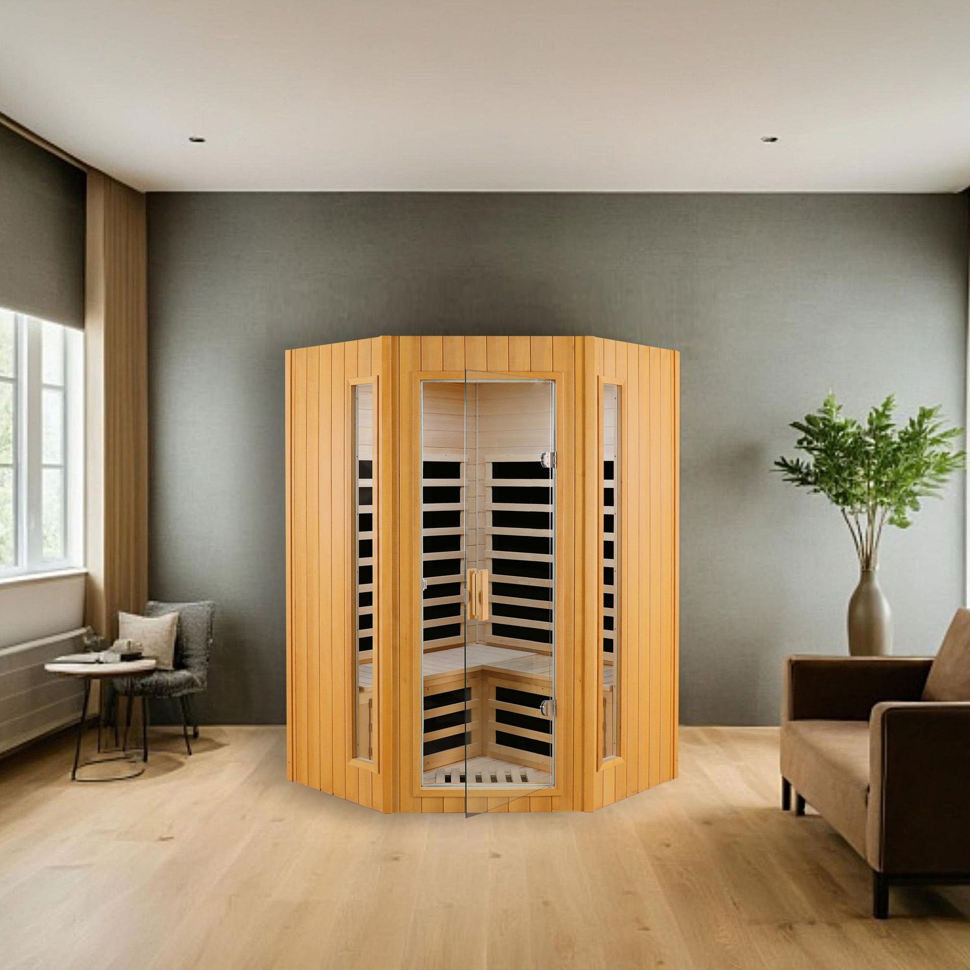 Hemlock Two-Person Far Infrared Indoor Sauna, 60°C, Bluetooth, LED Lights