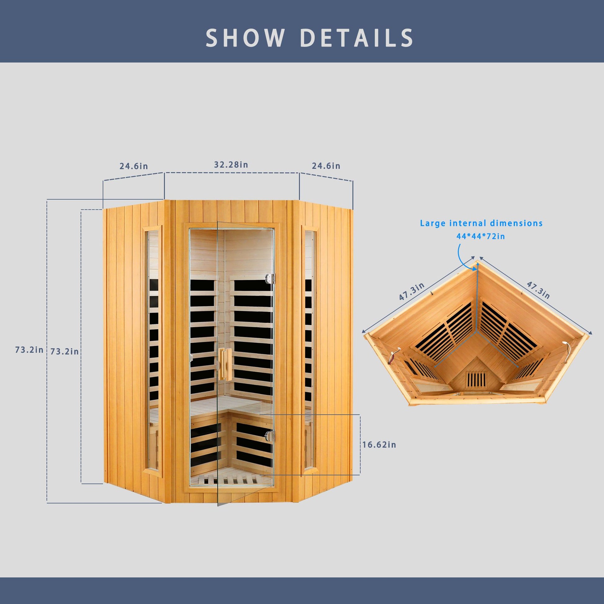 Hemlock Two-Person Far Infrared Indoor Sauna, 60°C, Bluetooth, LED Lights