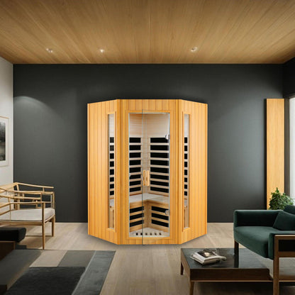 Hemlock Two-Person Far Infrared Indoor Sauna, 60°C, Bluetooth, LED Lights