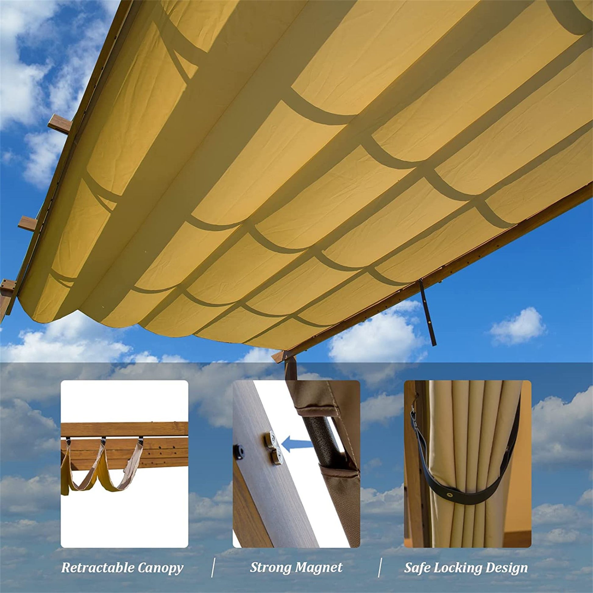 Retractable Aluminum Pergola – Yellow Brown, 13'x9' Weather-Resistant Sun Shade Canopy for BBQ, Party, Wedding, Patio & Garden