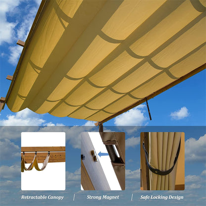 Retractable Aluminum Pergola – Yellow Brown, 13'x9' Weather-Resistant Sun Shade Canopy for BBQ, Party, Wedding, Patio & Garden