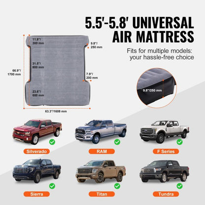 Truck Bed Air Mattress, 5.5-5.8ft Fit, Inflatable Mattress for Camping & Outdoor Use