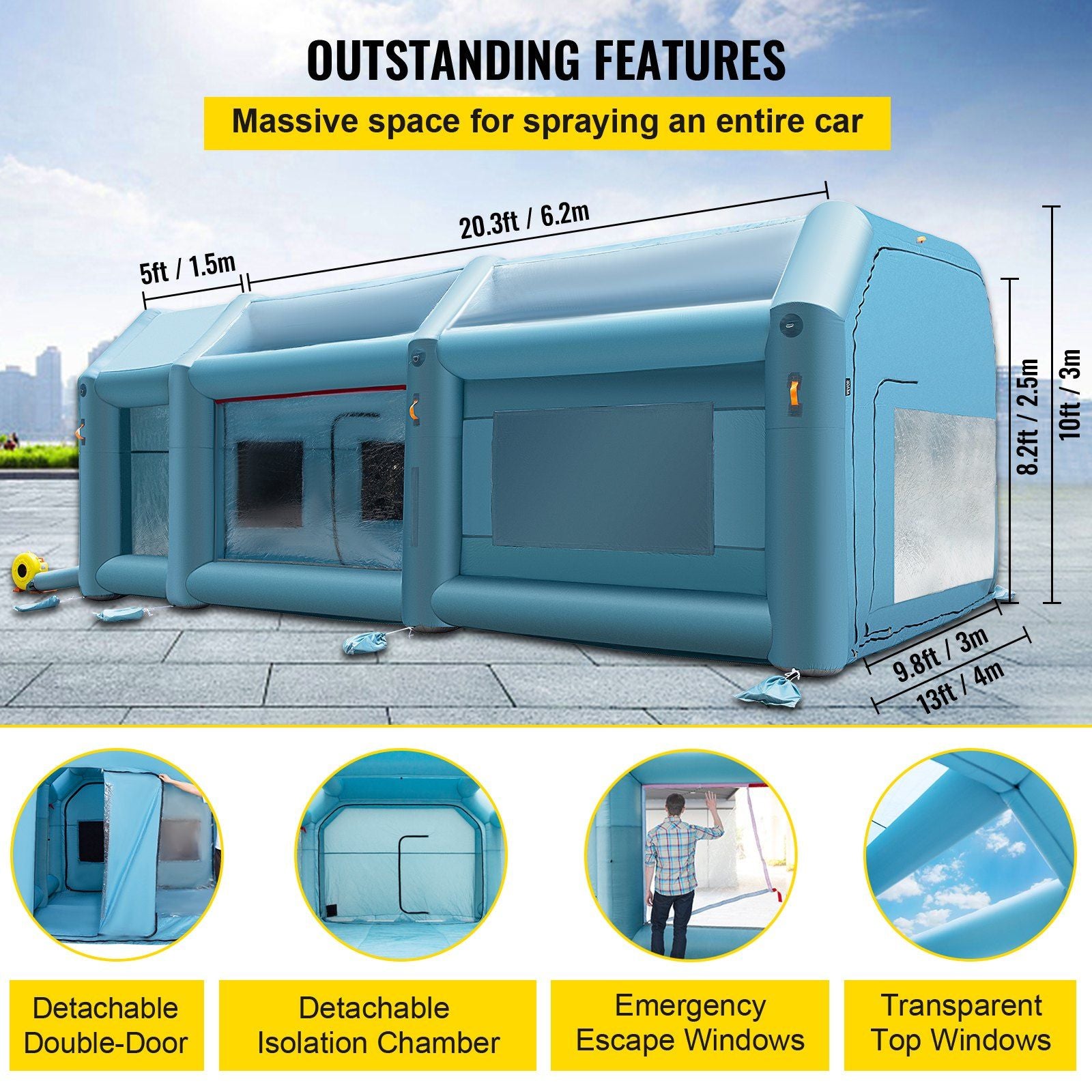 VEVOR Portable Inflatable Paint Booth, 26x13x10ft Inflatable Spray Booth, Car Paint Tent w/Air Filter System & 2 Blowers, Upgraded Blow Up Spray Booth Tent, Auto Paint Workstation, Car Parking Garage