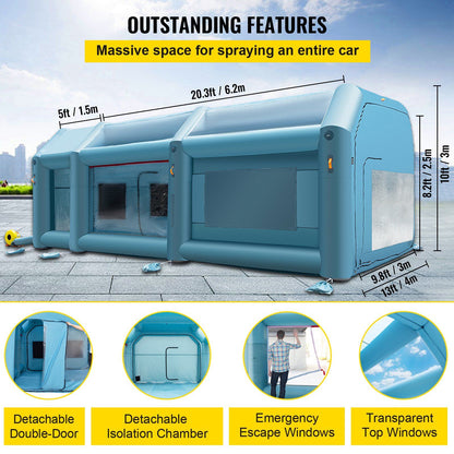 VEVOR Portable Inflatable Paint Booth, 26x13x10ft Inflatable Spray Booth, Car Paint Tent w/Air Filter System & 2 Blowers, Upgraded Blow Up Spray Booth Tent, Auto Paint Workstation, Car Parking Garage