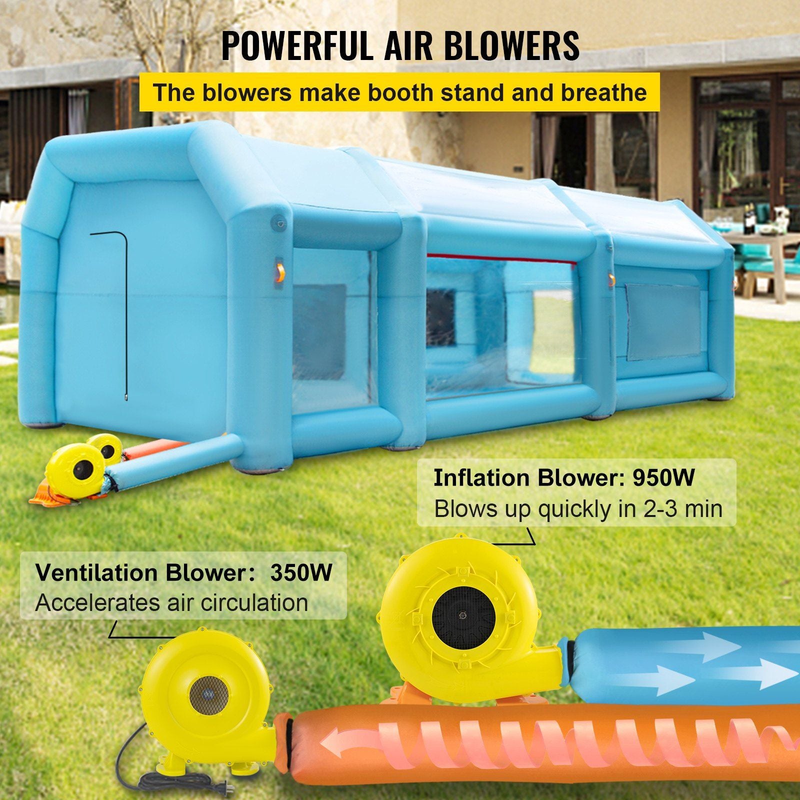 VEVOR Portable Inflatable Paint Booth, 26x13x10ft Inflatable Spray Booth, Car Paint Tent w/Air Filter System & 2 Blowers, Upgraded Blow Up Spray Booth Tent, Auto Paint Workstation, Car Parking Garage