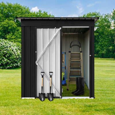 5x4 FT, Metal Storage Shed, Open Door, Lean-to Roof, Black
