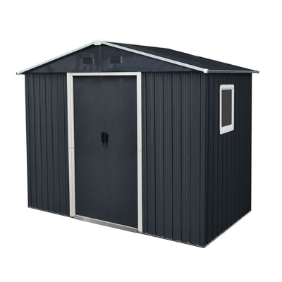 8x4 FT, Metal Storage Shed, Gable Roof, Window, Sliding Door, Black